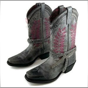 Laredo Womens Grey Fern Braided Leather Cowboy BOOTS 51148 Size 8